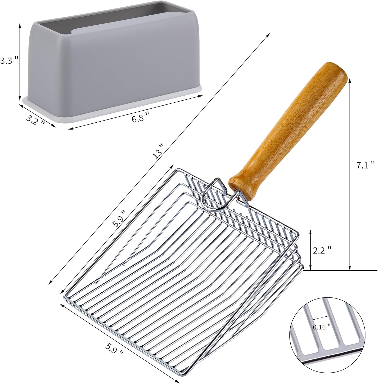 DHXYZZB Metal Cat Litter Scoop with Holder - Heavy Duty Litter Scooper & Speed Sifter with Comfortable Wood Grip - Washable Convenient Stand for Easy and Efficient Cleaning
