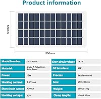 Vista 7 de Maxmartt Panel solar portátil, 15W 12V batería solar cargador de goteo mantenedor con clip de batería