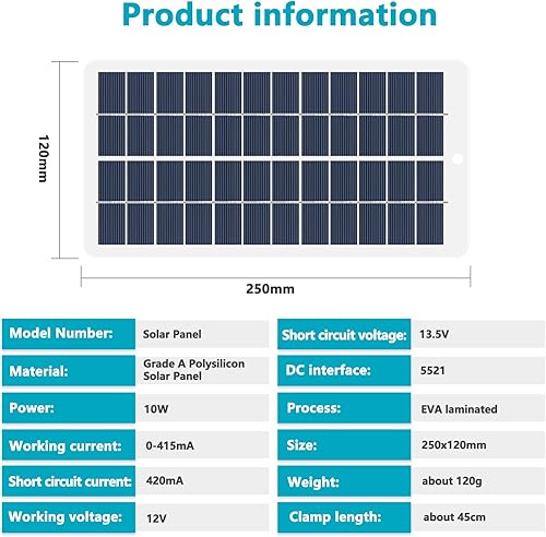 Miniatura 7 de Maxmartt Panel solar portátil, 15W 12V batería solar cargador de goteo mantenedor con clip de batería