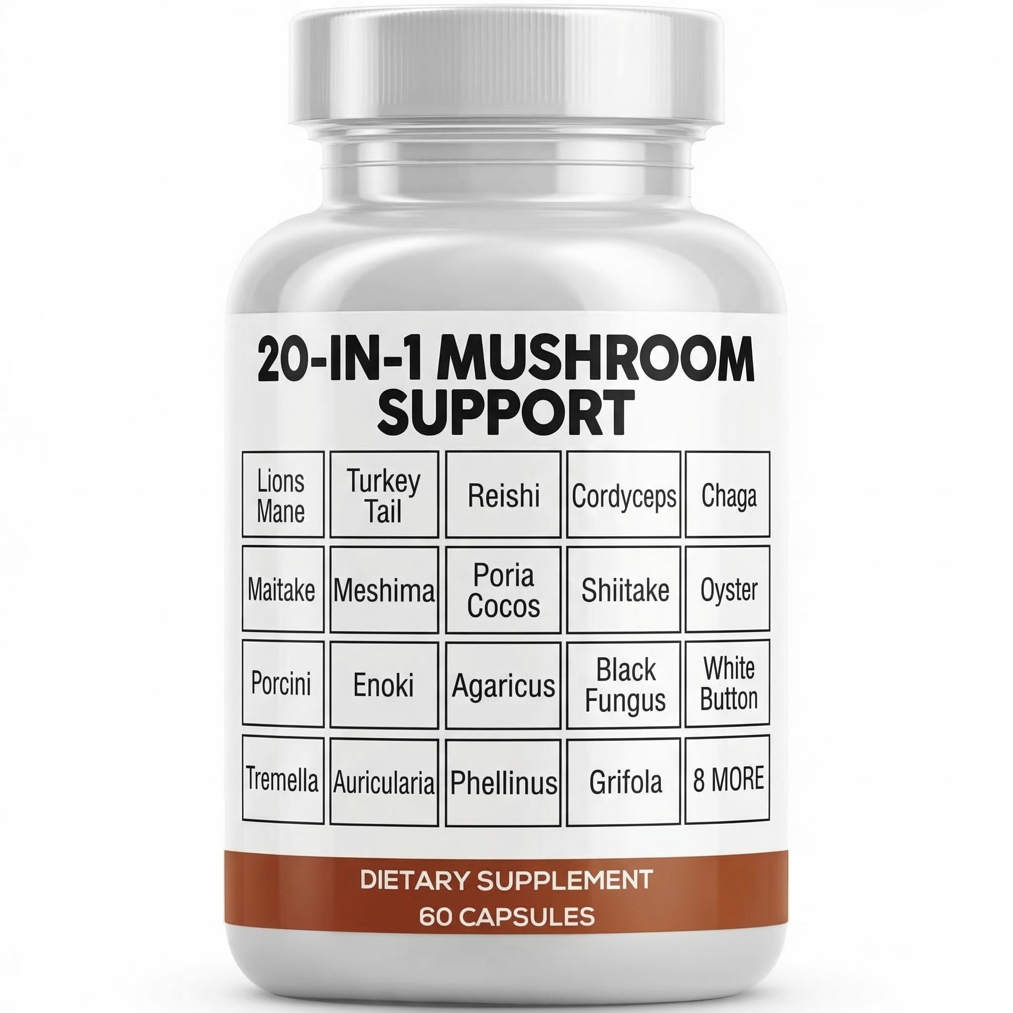 Clean Nutraceuticals Lions Mane 20in1 Mushroom Supplement with Turkey Tail Reishi Cordyceps Chaga Maitake Meshima Poria Cocos Shiitake Oyster Porcini Enoki - 1 Pack — Amazon image 4