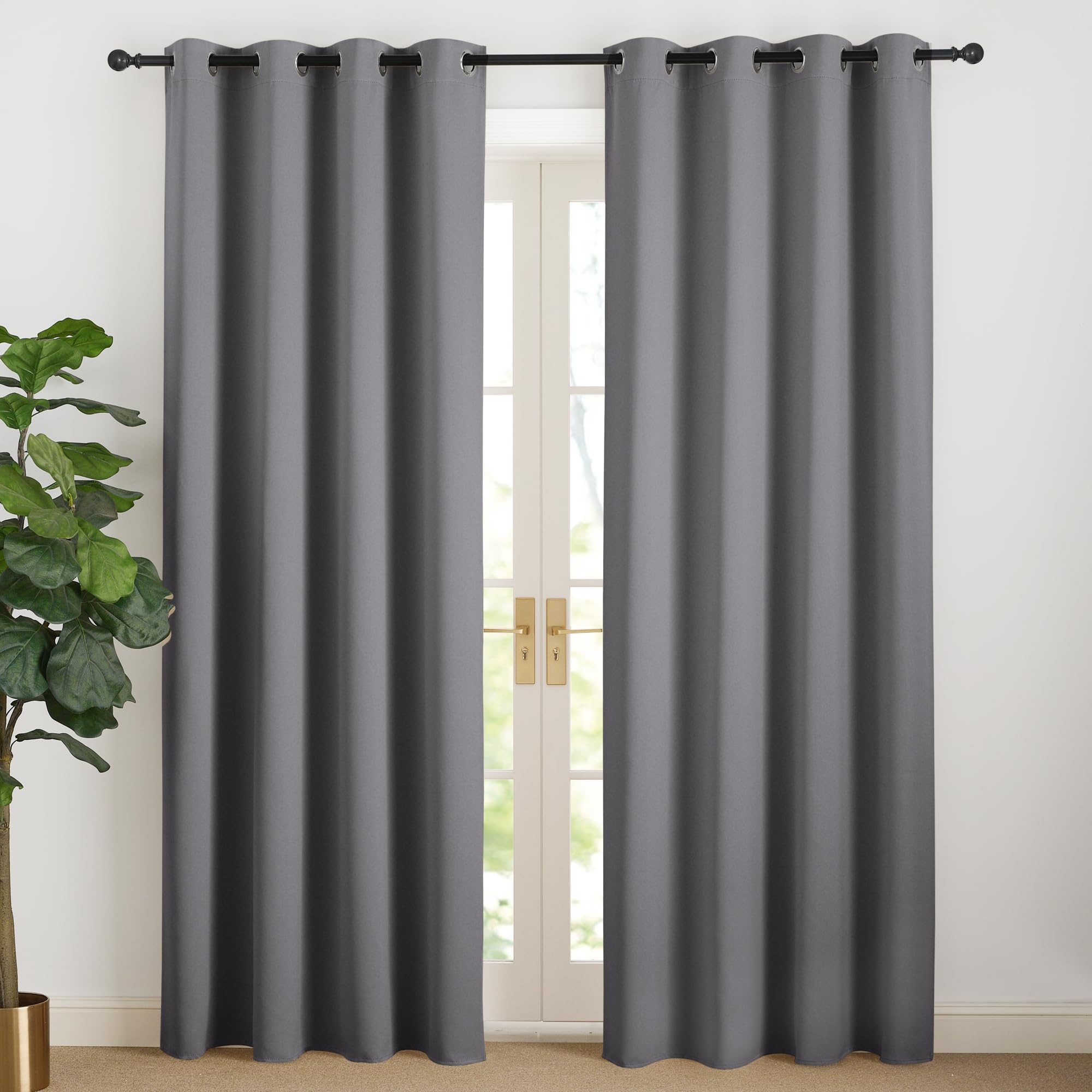 NICETOWN Cortinas Grises Opacas Cortinas Blackout Termicas Aislantes Frio Decorativas para Salon Dormitorio Habitacion 2 Paneles con Ojales 140x220cm Gris