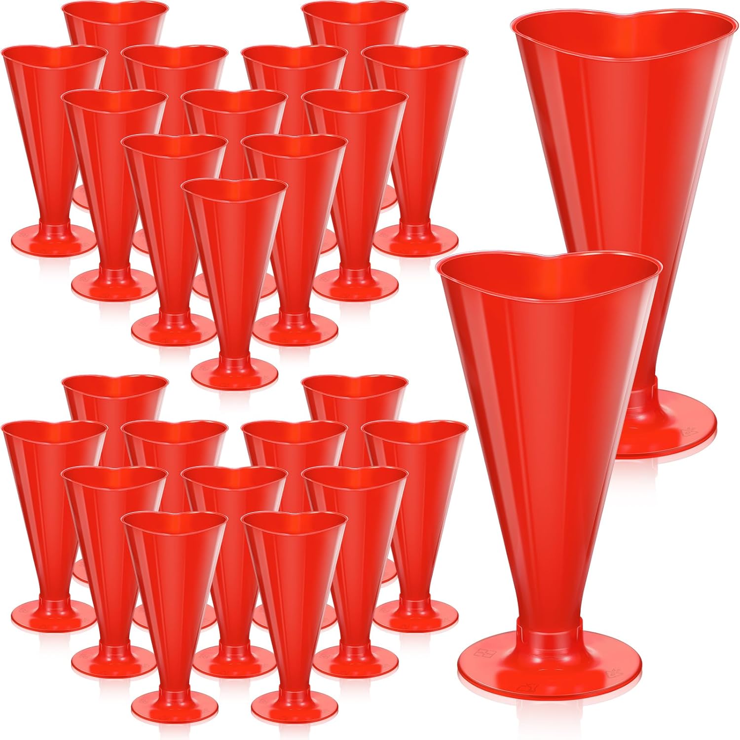 25 Pcs Valentine's Day Cups Valentine Shot Glasses 5.6 oz Heart Shaped Champagne Flutes Disposable Plastic Pink Red Heart Wine Glasses Cocktail Drinking for Birthday Wedding Party (Red)