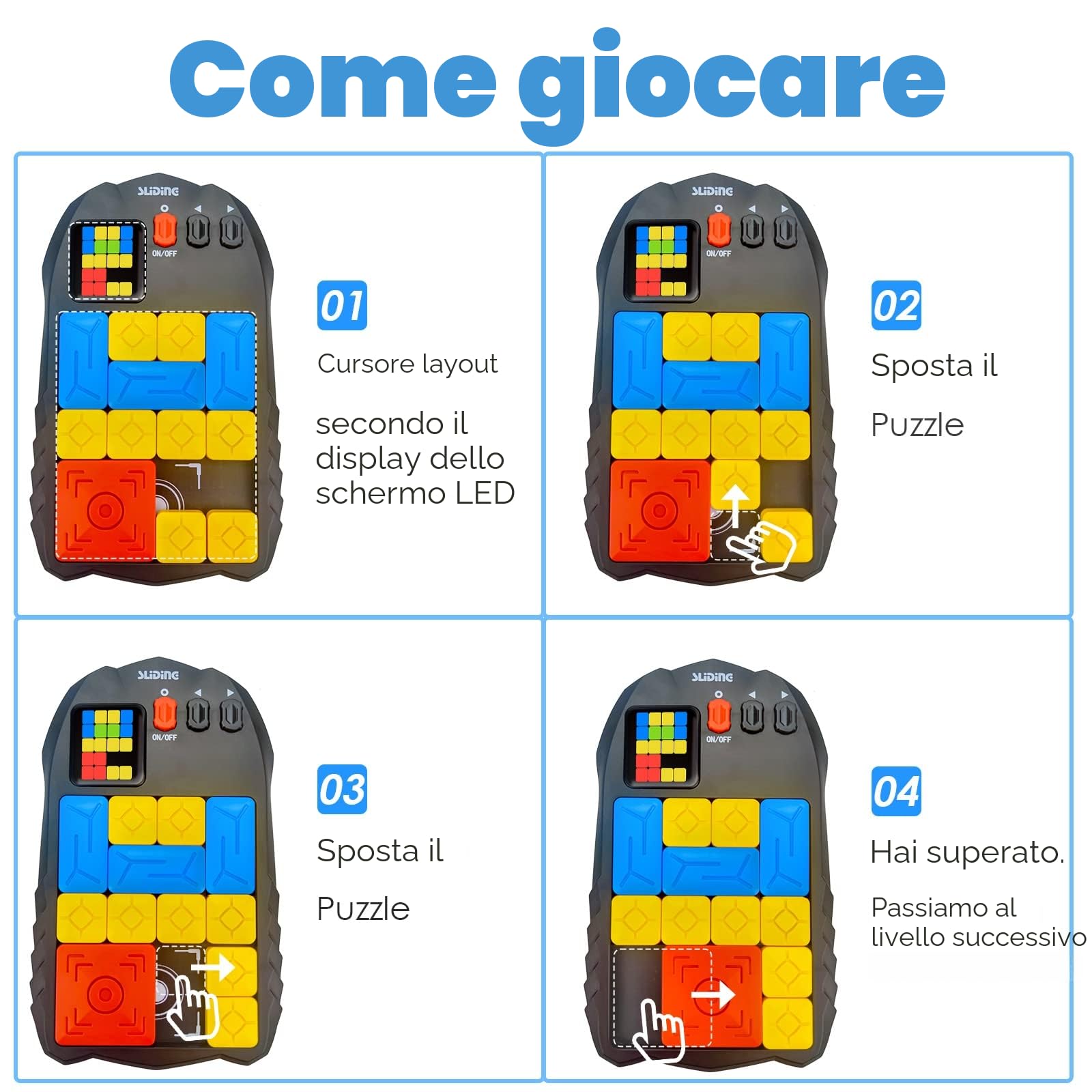 Puzzle rompicapo a scorrimento, gioco di memoria con oltre 500 livelli, palmare da gioco elettronico, giocattolo educativo per bambini e adulti