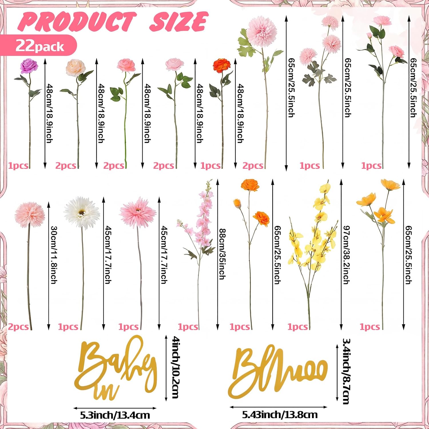 Suncalla 21 Pcs Baby in Bloom Wildflower Arch Backdrop Decorations Realistic Floral Photography Background Decor Artificial Flowers Party Decor for Birthday Congrats Grad Baby Shower, No Background image 2