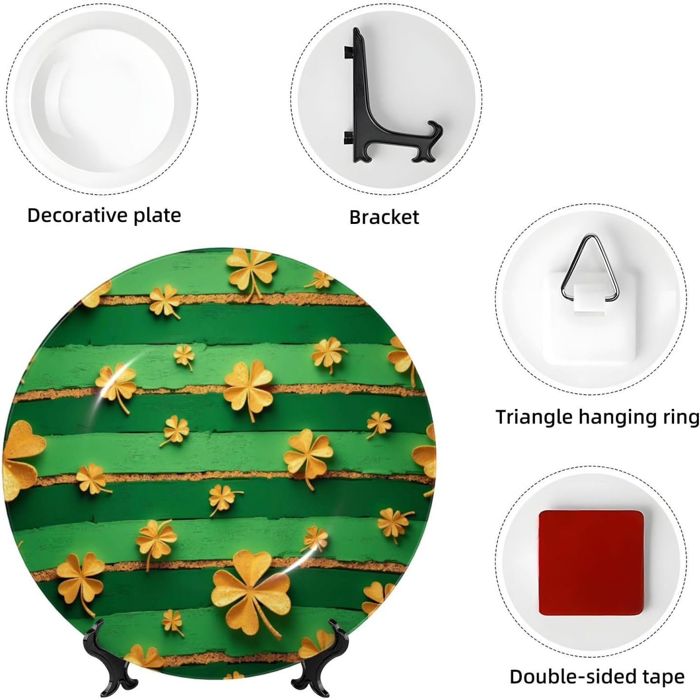 St Patrick Style Ceramic Plate Display Decorative Plate With Stand Wall Hanging Plate For Home Decor 10 Inch