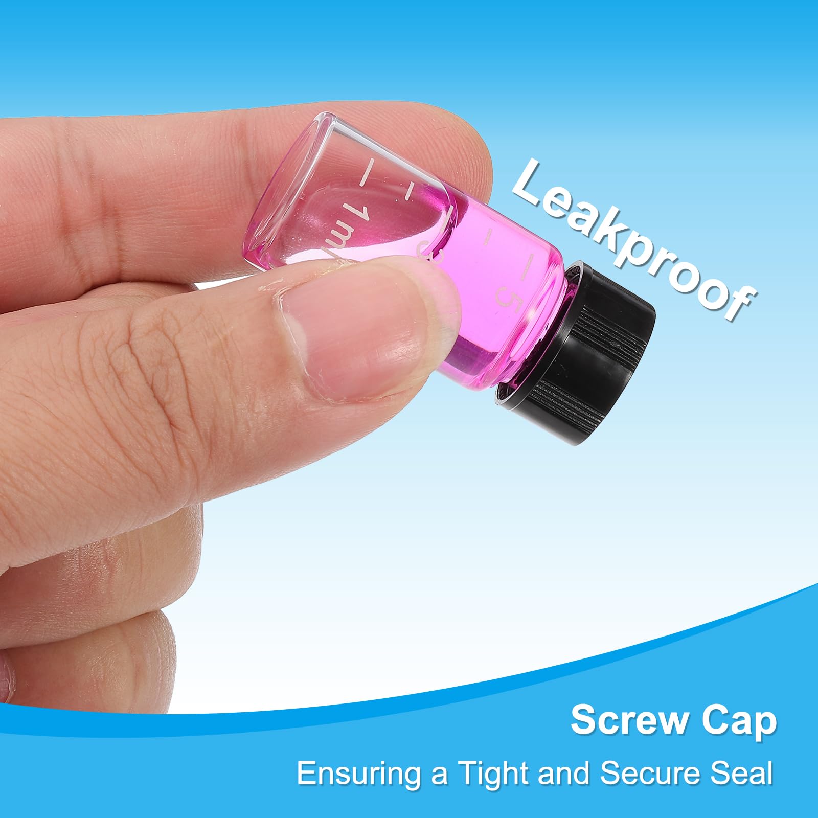 PATIKIL 4pz 5ml Piccoli Viali Vetro Trasparente con Tappo a Vite Nero, Bottiglie Campionamento Graduato Vetro Borosilicato Conservare Solidi Liquidi e Polveri