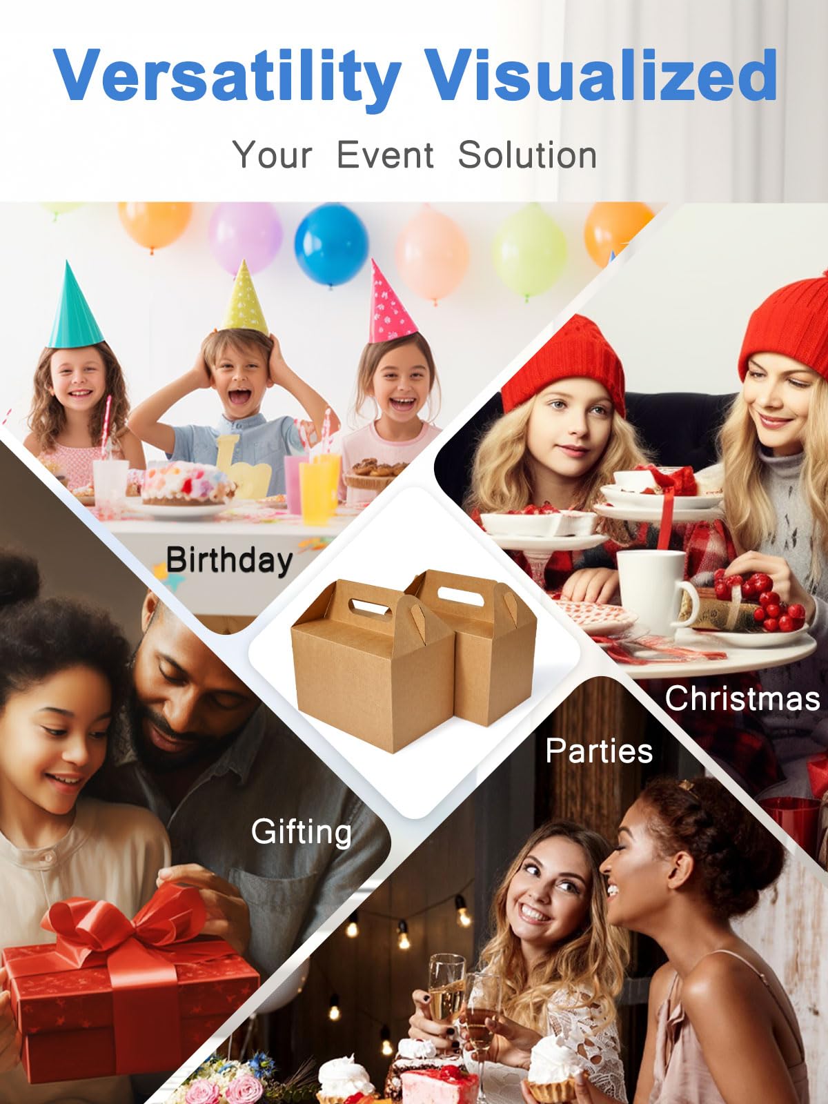 Shallive 15 cajas grandes de regalo de 9 x 6 x 6 pulgadas, cajas de regalo con asa, cajas de almuerzo de papel kraft, bolsas de regalo de papel reciclado, cajas de galletas para llevar, cajas de