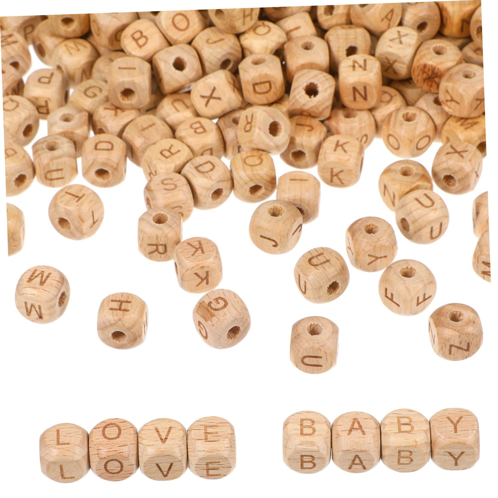 HOMSFOU 260stücke Holzbuchstabenperlen Quadratisch Kleine Lose Perlen für Schmuckherstellung Armbänder Alphabetperlen Textperlen Buchenholz