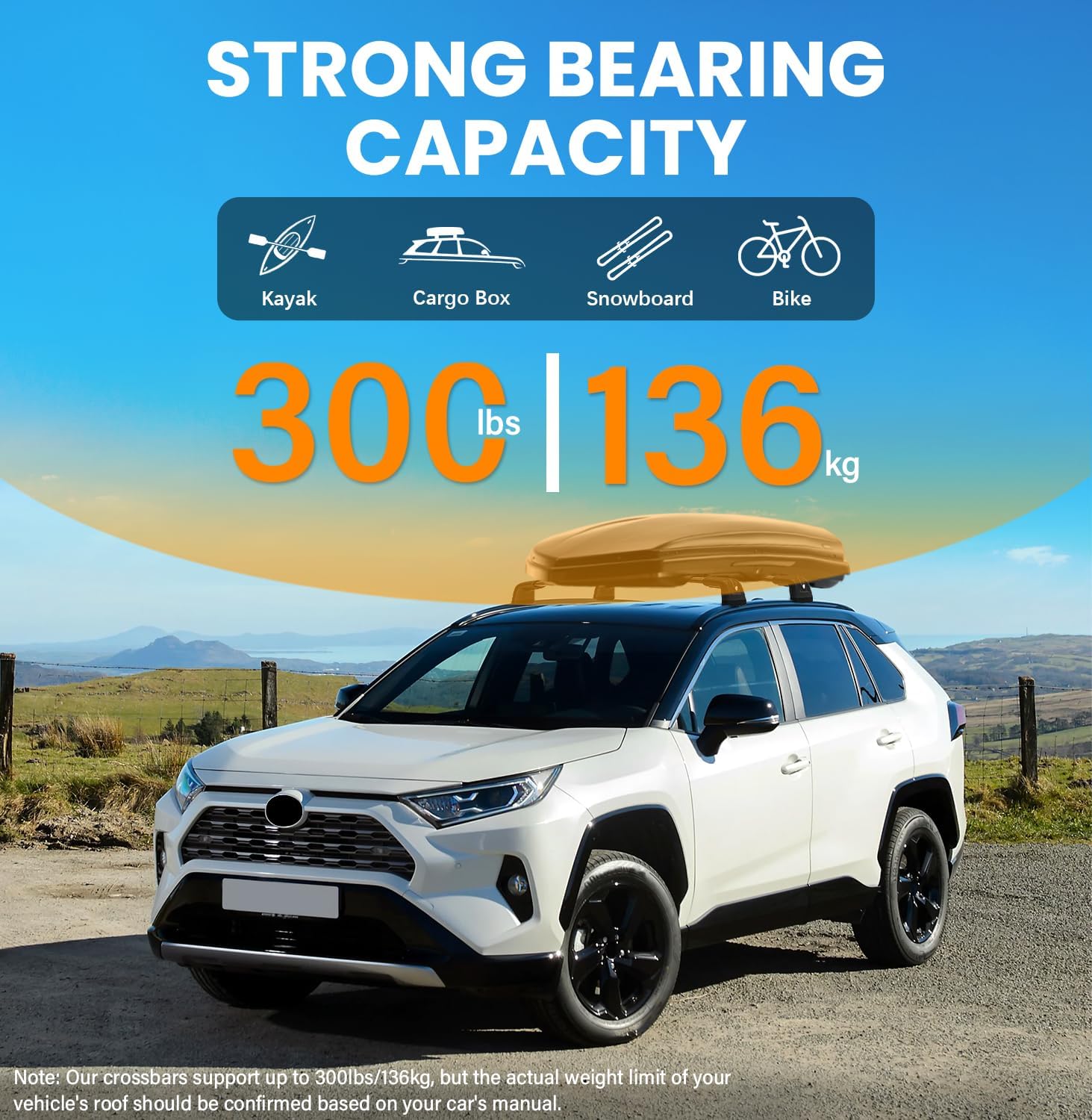 300lbs Roof Rack Cross Bars for Toyota RAV4 2019-2025 XLE XSE Premium Limited Hybrid with Side Rails, Aluminum Heavy Duty Lockable Roof Rail Crossbars for Car Rooftop Cargo Carrier Luggage