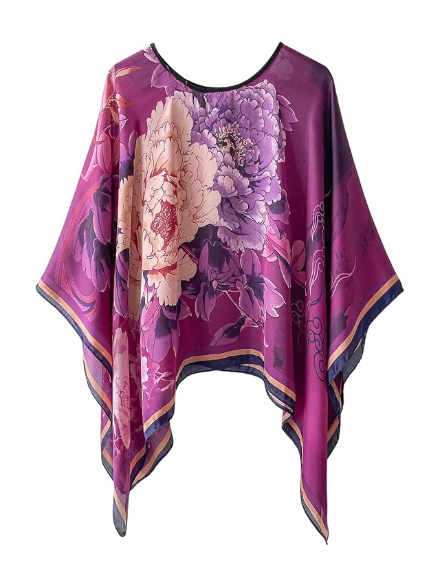 Floerns Womens Floral Crew Neck Poncho Shrug Asymmetrical 3 4 Sleeve Wraps Shawls