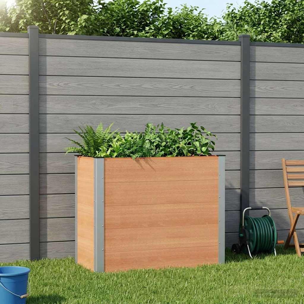 Jardinera de aluminio WPC marrón 100x50x91 cm con suelo abierto para terraza