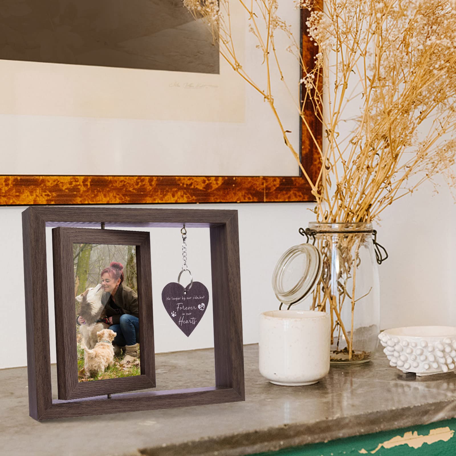 Gepersonaliseerde houten fotolijst voor huisdierherdenking | Dog & Cat Loss Sympathy-cadeau D14 - België