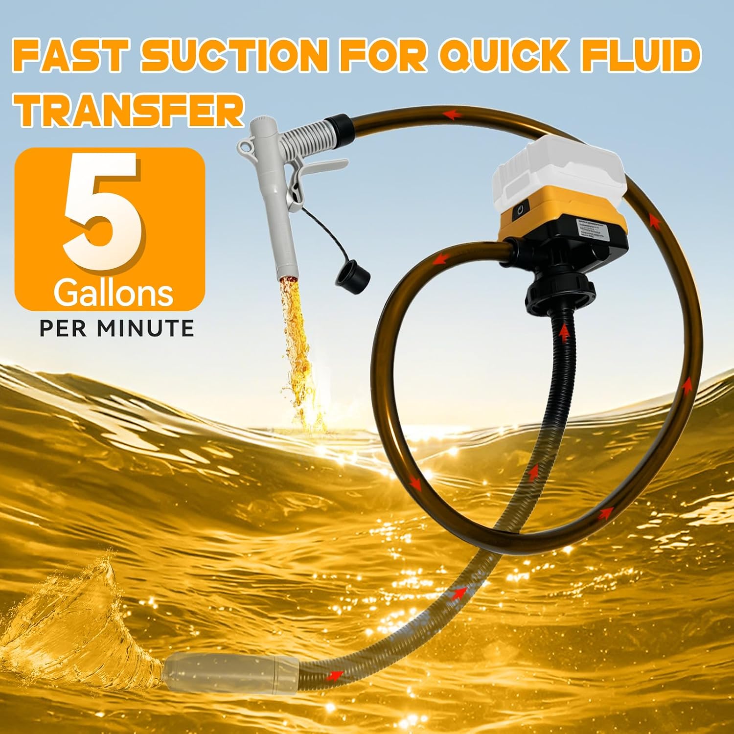 Fuel Transfer Pump with Auto Shut-Off Compatible with DeWalt 20V Battery