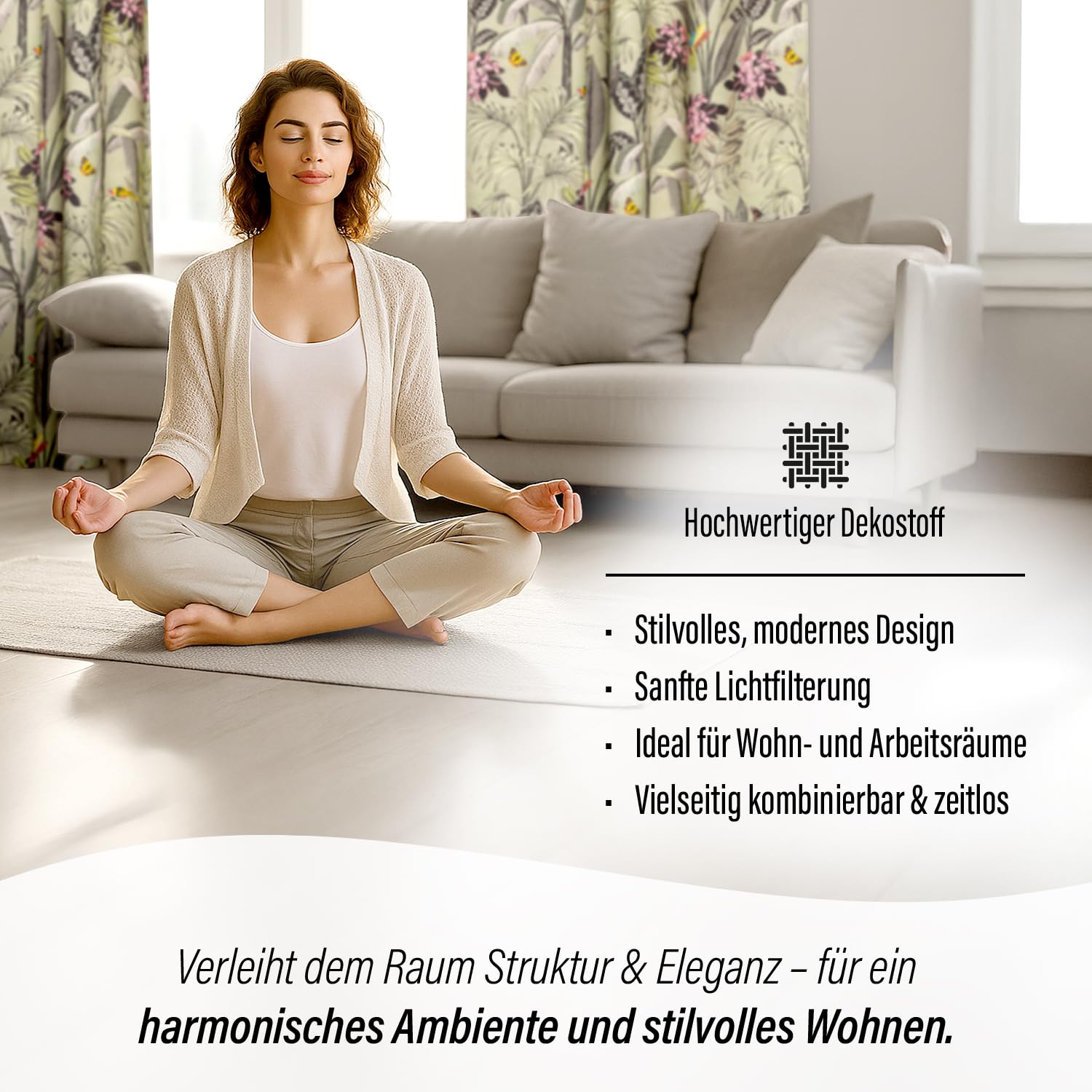 Homing Vorhang florales Dschungelmuster grün (1 Stück) | Blickdicht Blüten Kolibri modern | Wohnzimmer Schlafzimmer Kinderzimmer | 140 x 245 cm