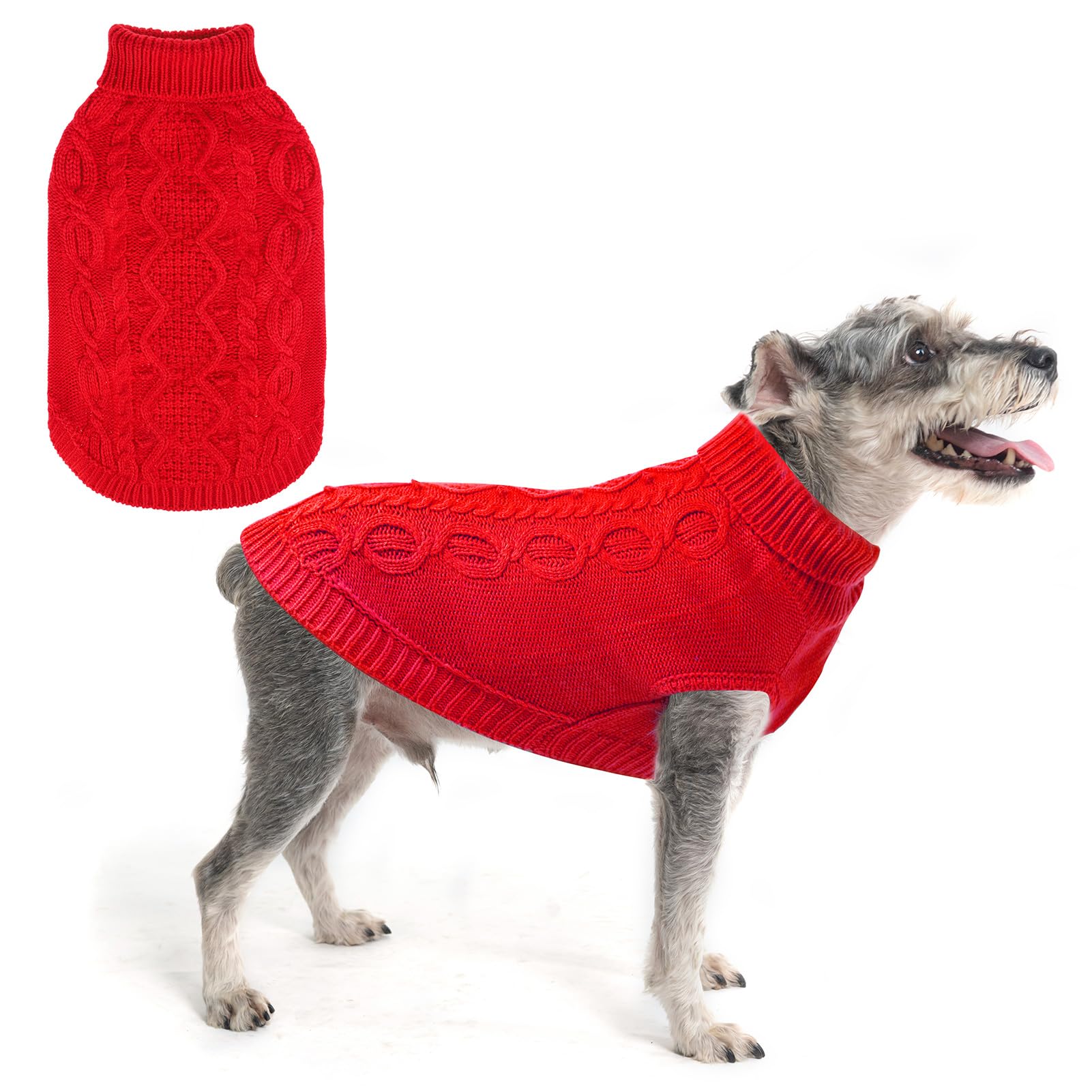 SCENEREAL Dog Sweater Cable Knit Thick Dog Knitwear Turtleneck, Red S โ image 1