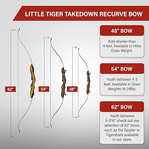 Miniatura 4 de Tiger Takedown - Arco recurvo compacto, rápido, preciso de 48 a 62 pulgadas, blanco y frist Bow - Mano derecha e izquierda - Pesos de tracción en