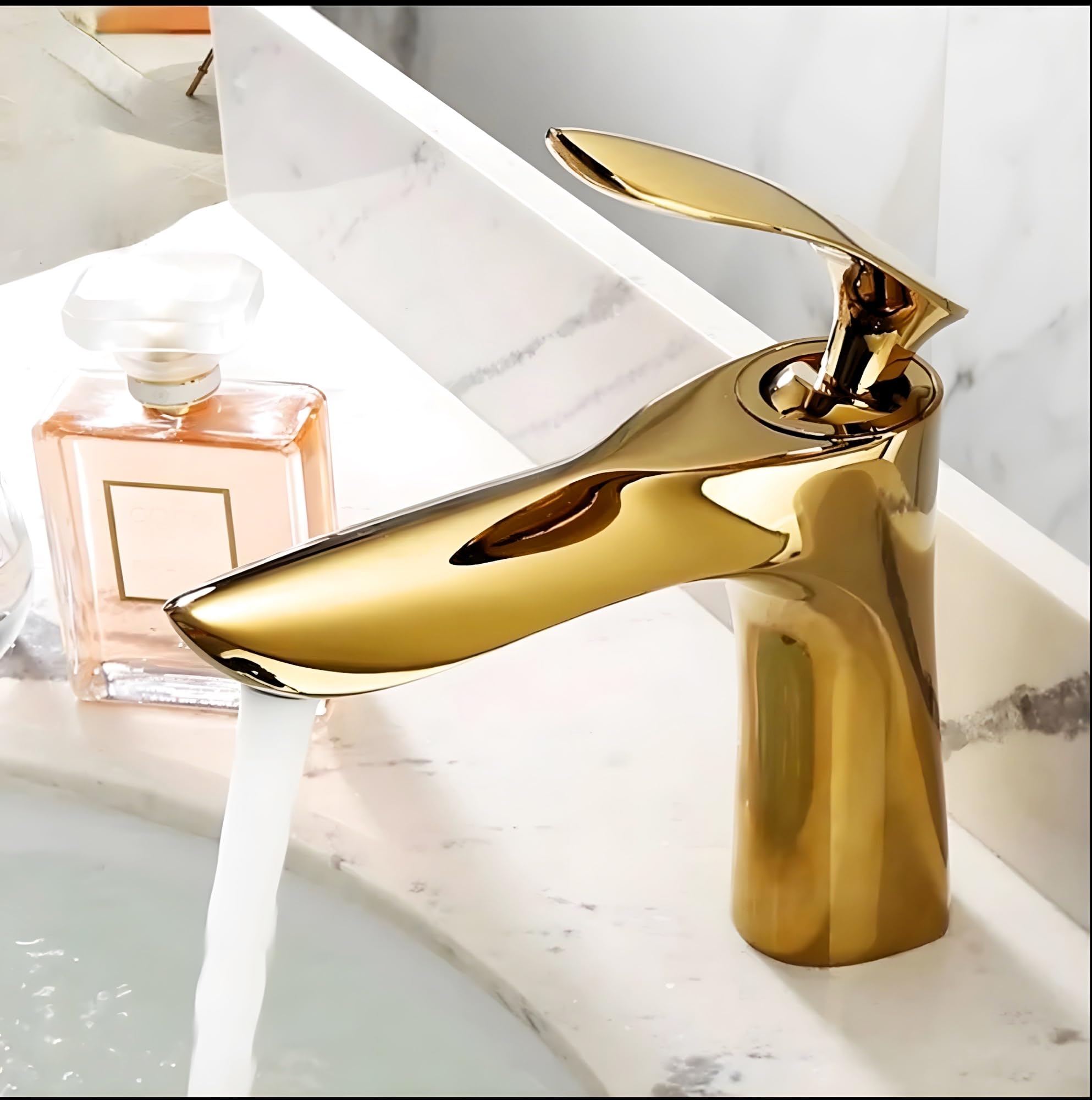 24x7 eMall Gold Faucet Tap Mixer Hot and Cold Water Heavy Single Lever Basin Mixer 7 inches with Connector Pipes and Ceramic Cartridge for Bathroom Wash Basins-image-13