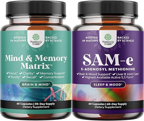 Paquete de suplemento cerebral avanzado para memoria y concentración, vitaminas para adultos de todas las edades y Sam-E 200 mg suplemento de apoyo