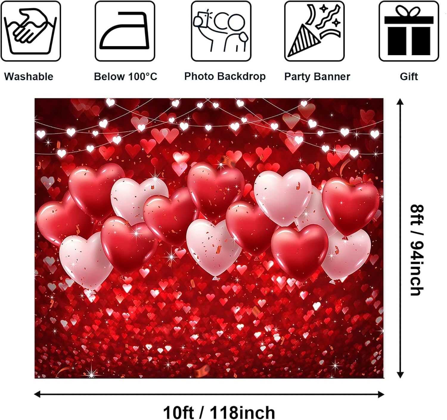 Avezano Valentine's Day Photography Backdrop Red Glitter Balloons Love Sweethearts Romantic Lover Background Valentine Kids Portraits Wedding Bridal Shower Photo Shoot Props (10x8)