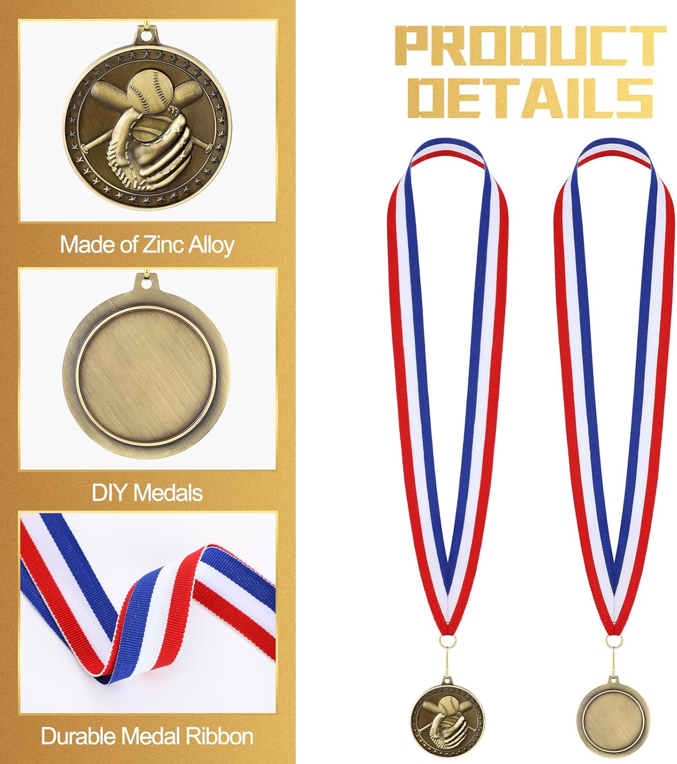 60 Pcs Sports Award Medals Bulk 2 Inch Bronze Trophies with Neck Ribbons Football Basketball Baseball Soccer Cheerlead Winner Medal for Team Gift Sport Party Games Prize Supply