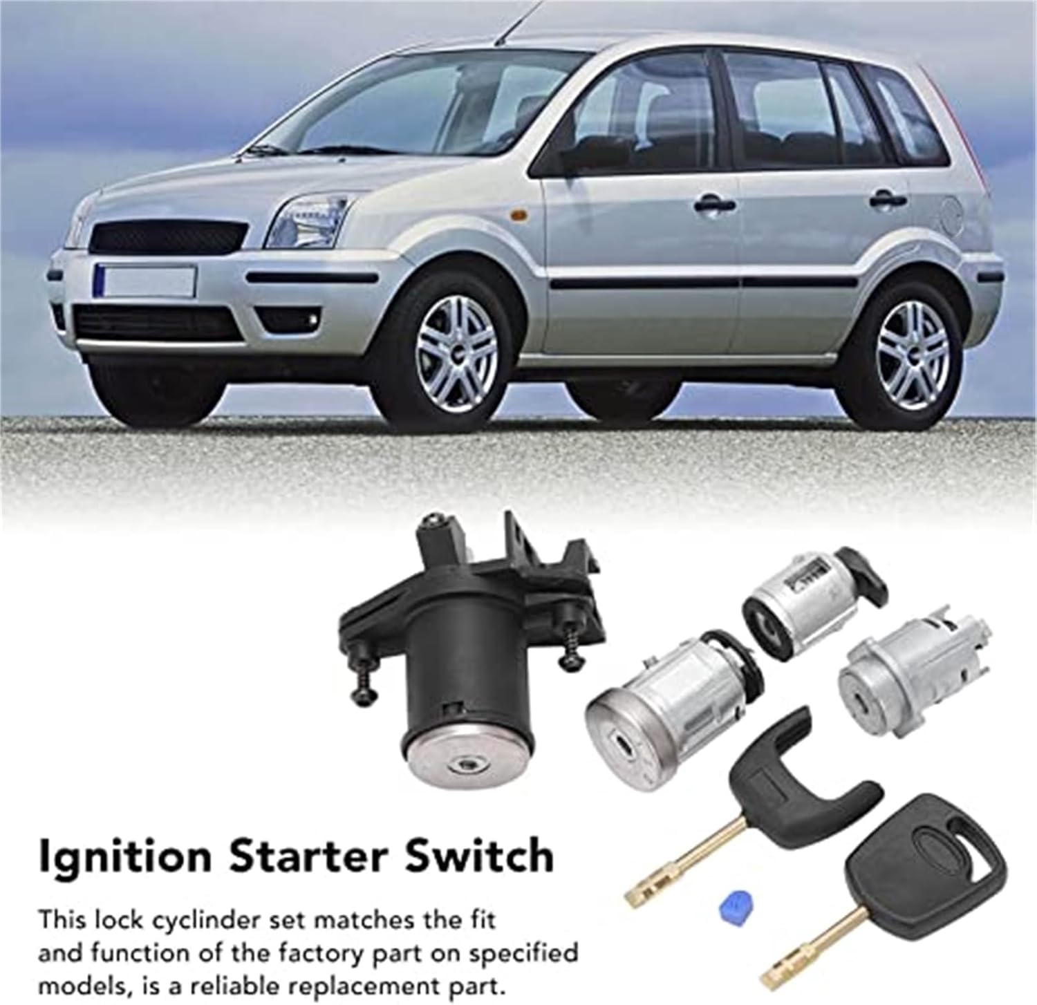 Car Door Lock Key Cylinder Set, Ignition Starter Switch Door Lock Cyclinder Set 2S61 A22050 Bm Replacement, for Ffiesta Mk5 Fusion