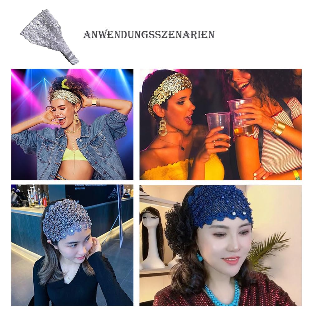 Cinta para el pelo para mujer, 5 unidades, elástica, con perlas, ancho de encaje, cinta de ganchillo, diadema retro, pañuelo para la cabeza, banda para la cabeza, banda para el pelo, banda para