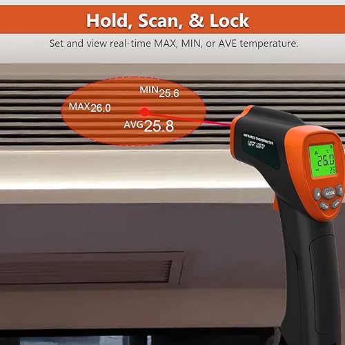 Miniatura 8 de Pistola de termómetro infrarrojo, pistola de temperatura térmica láser DS161 para cocinar, horno de pizza, motor HVAC, pistola de temperatura láser