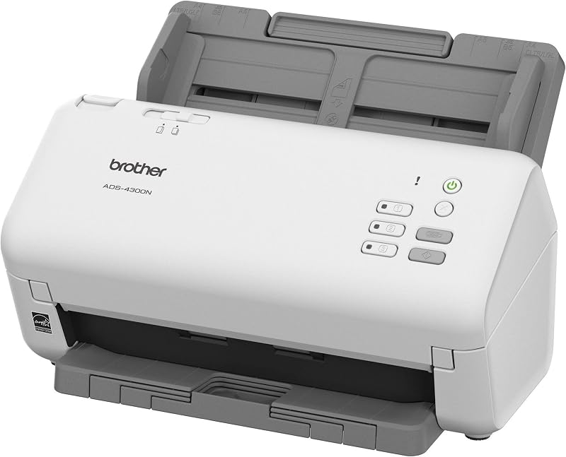 Escáner de escritorio profesional ADS-4300N con velocidades de escaneo rápidas, dúplex y en red, blanco | Escaneado dúplex de 40 ppm con ADF de 80 páginas y Ethernet para gestión de documentos, creación de redes y archivo