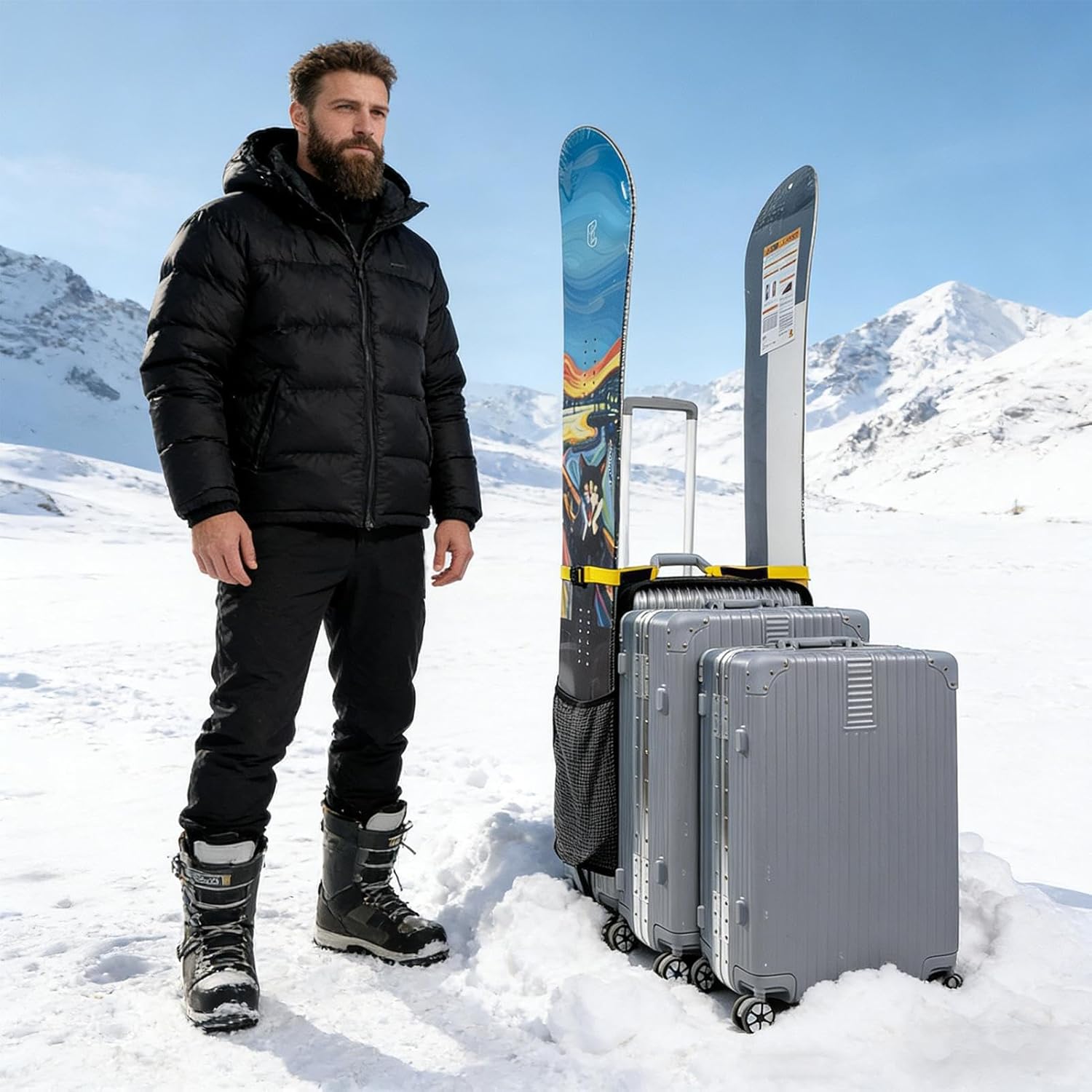 Ski Bag, With Snow-Melt Resistant, 150x30cm, Snow Sports Gear Bag, Foldable Ski Carrier, Lightweight & Foldable, For Winter Sports, Traveling, Outdoor, Flying, Competition, Adults, Athletes