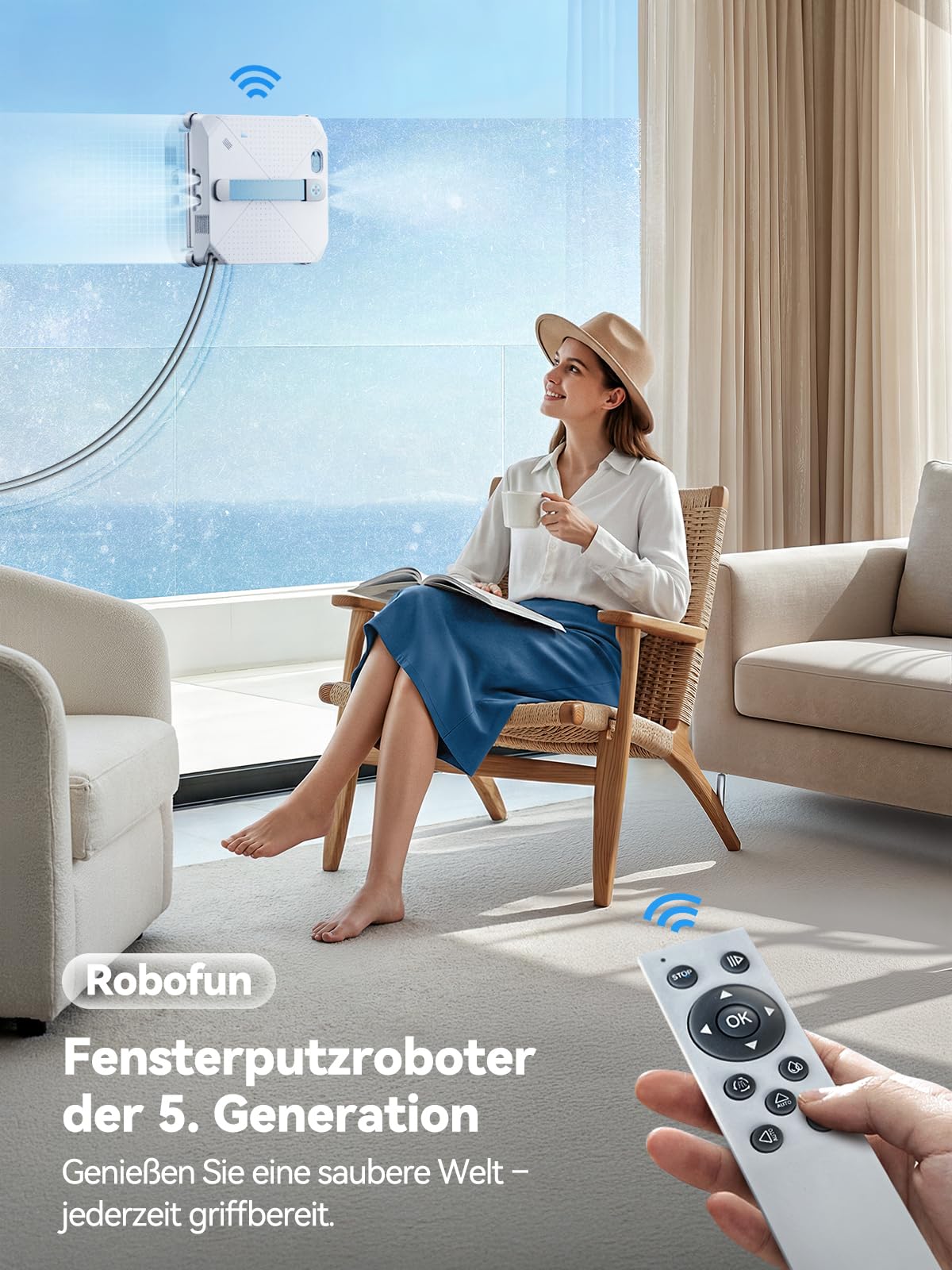 Keero Fensterputzroboter 2026 Neuheit, 9000Pa Fensterreiniger elektrisch Vier-Düsen-System, Randerkennung, 4 Reinigungsmodi, Fensterroboter mit Turbinenmotor, Sicherheitssystem-Modell W37D