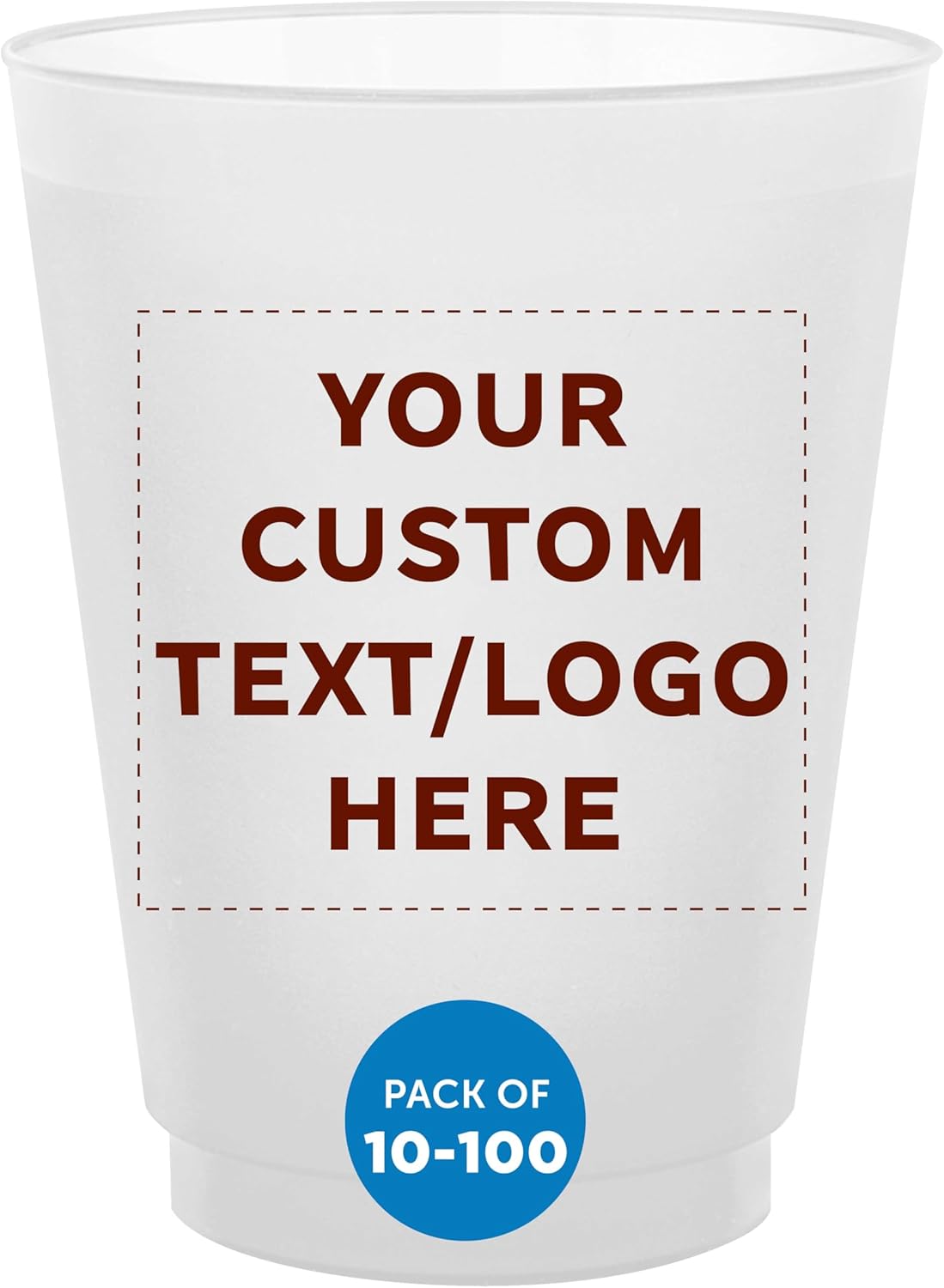 DISCOUNT PROMOS Custom Frosted Plastic Stadium Cups, 10/50/100 pack, Promotional Text, Logo, 16 oz. Shatterproof Flexible Reusable Party Cups, Natural