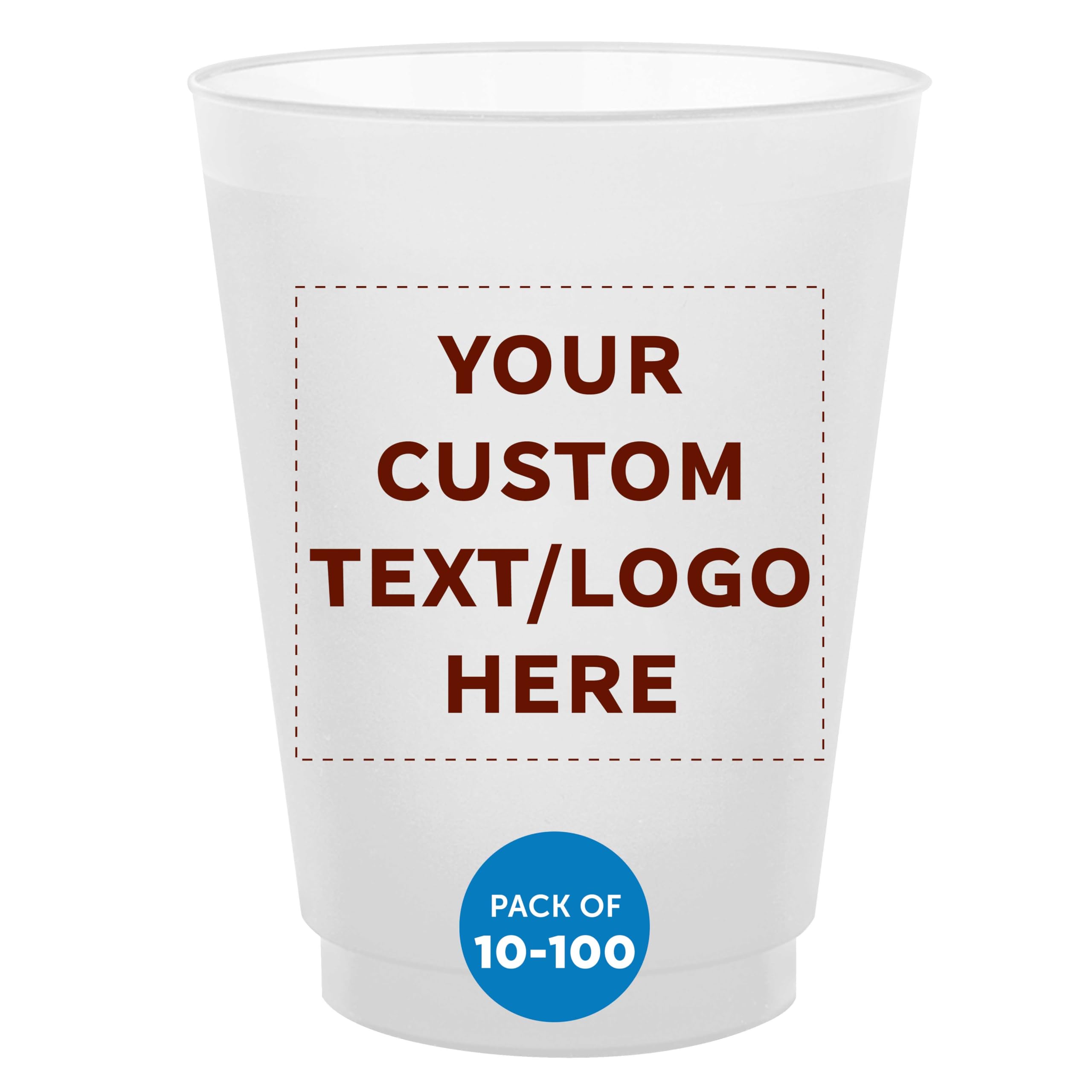 Amazon.com: DISCOUNT PROMOS Custom Frosted Plastic Stadium Cups, 10/50/100  pack, Promotional Text, Logo, 16 oz. Shatterproof Flexible Reusable Party  Cups, Natural : Home & Kitchen