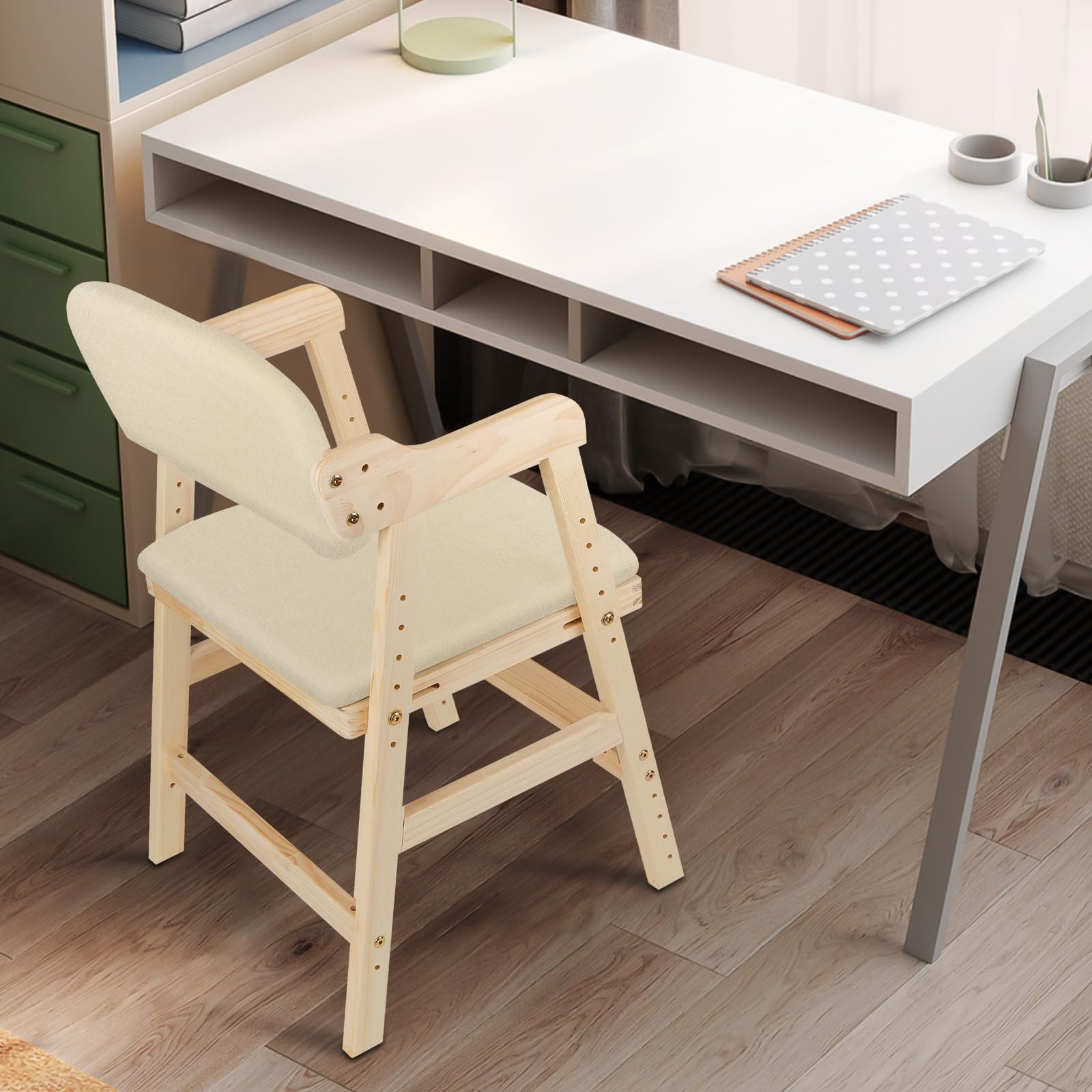 homewell Sedia da studio sollevabile per bambini, Montessori regolabile in altezza, sedia da scrittura a casa, sedia da disegno, pittura, scrittura, 48 x 46 x 78 cm (beige)
