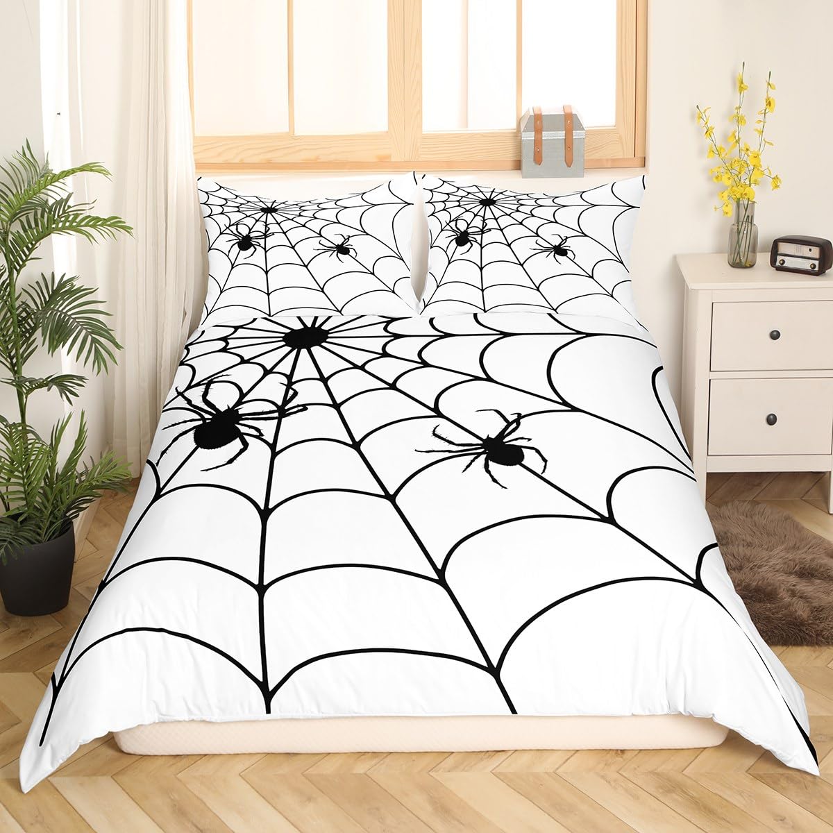 Set copripiumino a tema Halloween con ragnatela per ragazzi e adulti, decorazione per la camera, set copripiumino con copertura per cuscino, biancheria da letto super king
