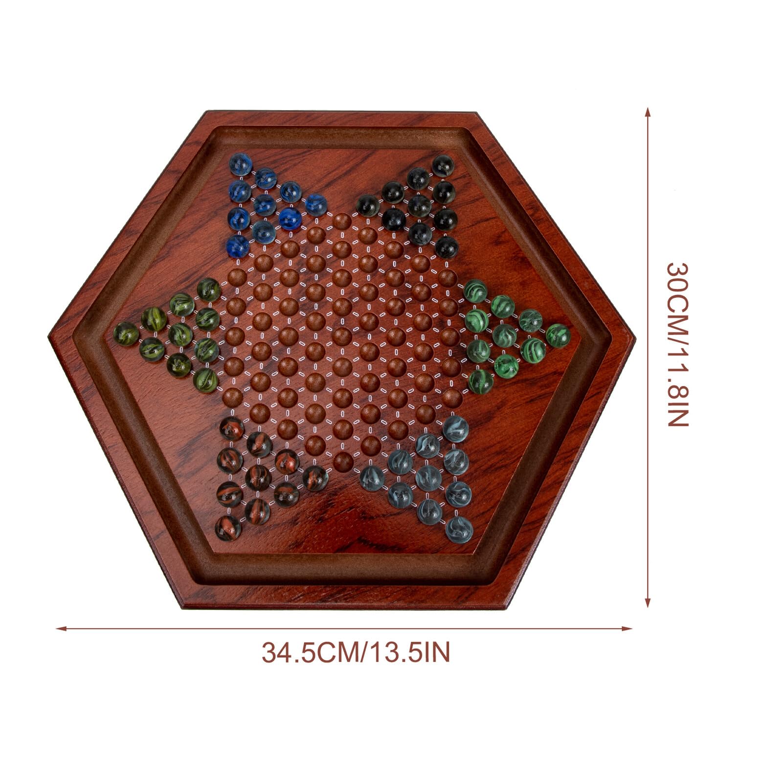 Jeu de Dames Chinoises en Bois, 1 Set, Plateau Hexagonal