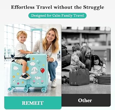 Ride On Suitcase for Kids, Kids Ride On Luggage with Wheels, Hard Shell Kids Suitcase with TSA Lock, Foldable Pedal, Cup Holder, Safety Belt & 6 Spinner Wheels, Toddler Carry On Luggage, Green