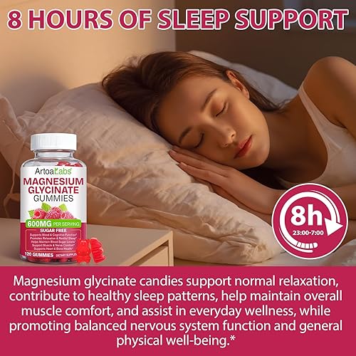 Miniatura 10 de Gomitas de glicinato de magnesio con L-treonato, 240 unidades de alta absorción, sin azúcar, suplemento de magnesio y potasio para relajación,