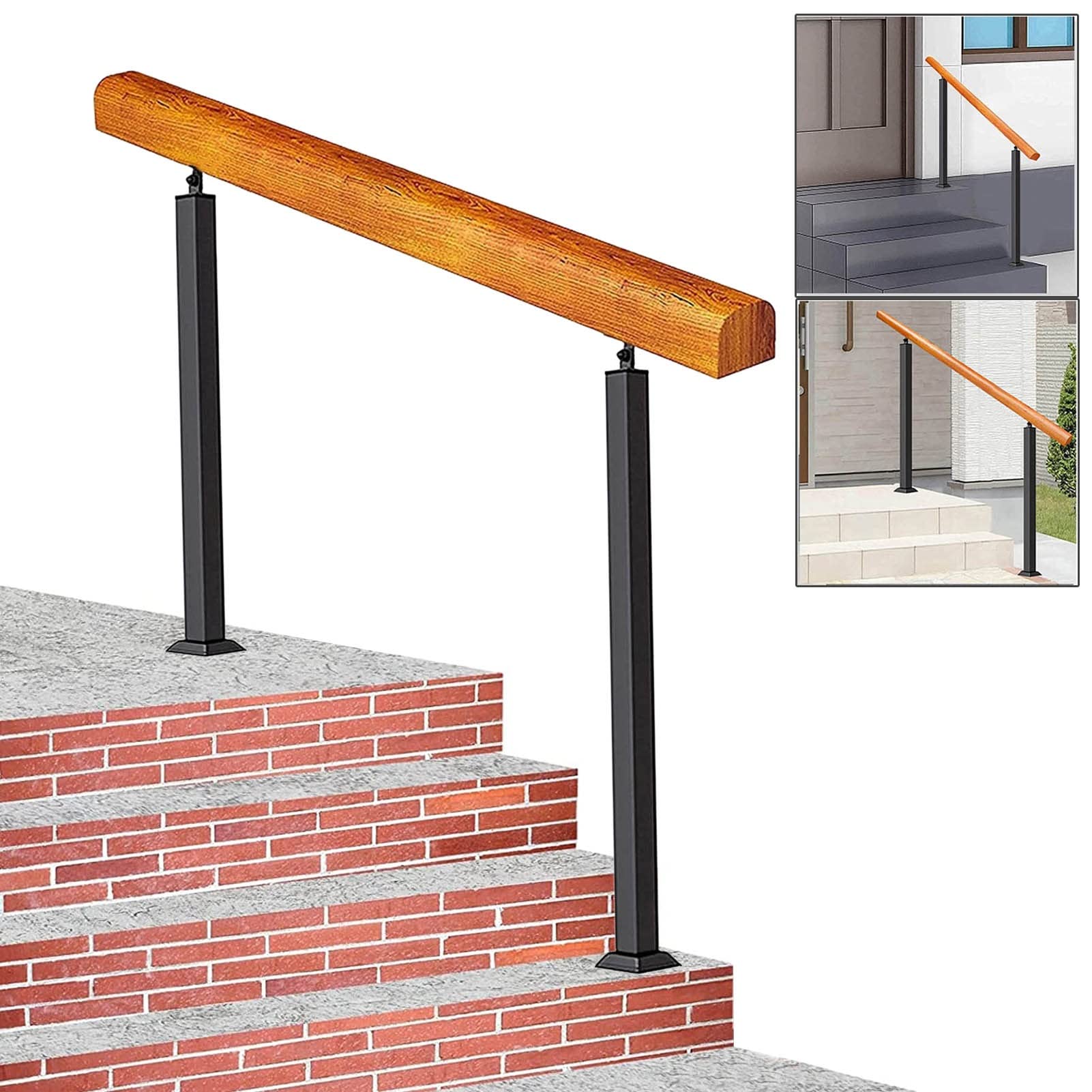 Pasamanos de escalera exterior de hierro con barra de soporte para 2 a 5 pasos