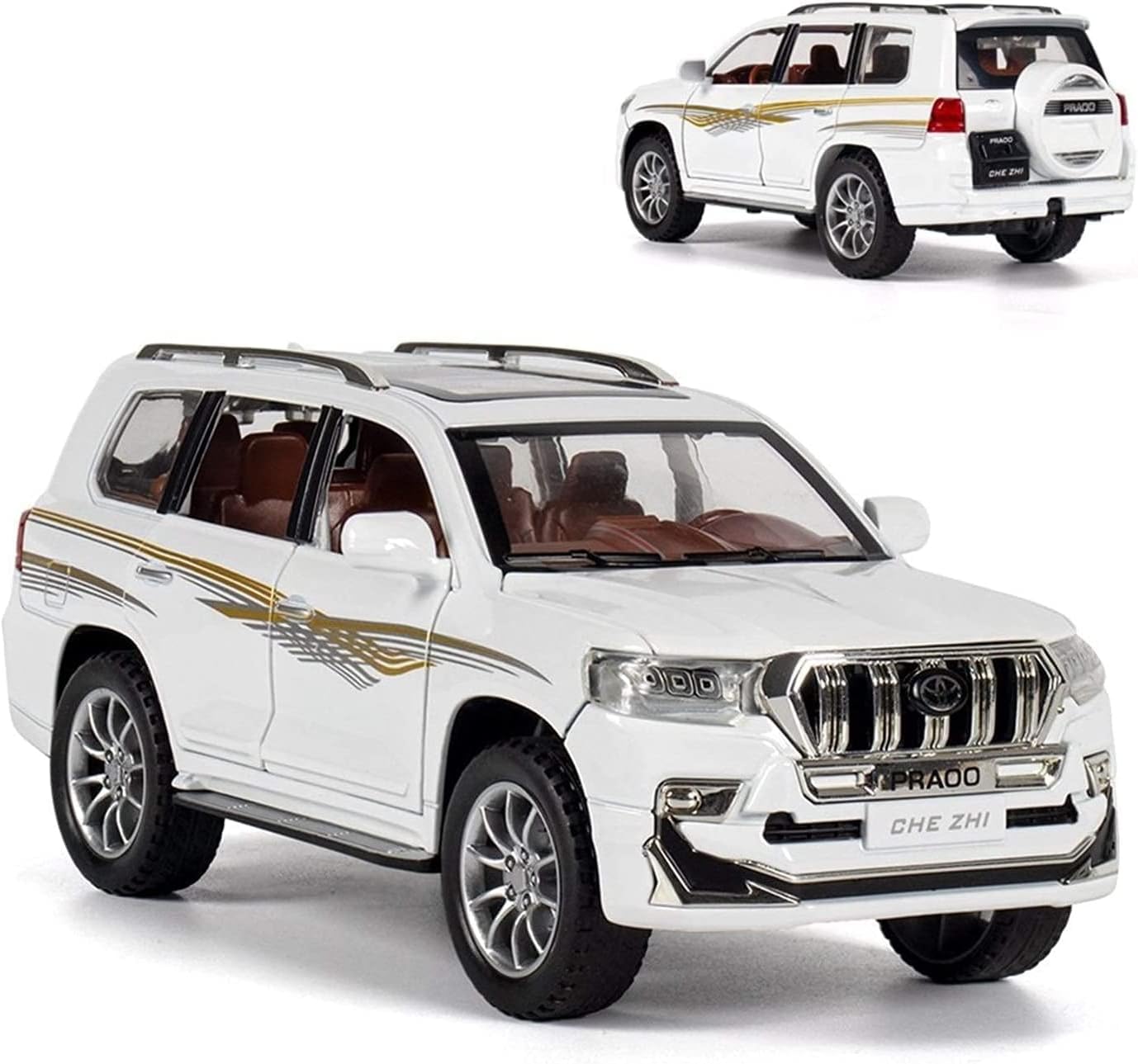 Diecast Car 1:32 For Toyota For Land-Cruiser AND Prado Alloy Car Diecasts Toy Vehicles Car Model 6 Doors Can Opened Children Toys (WHITE-P)