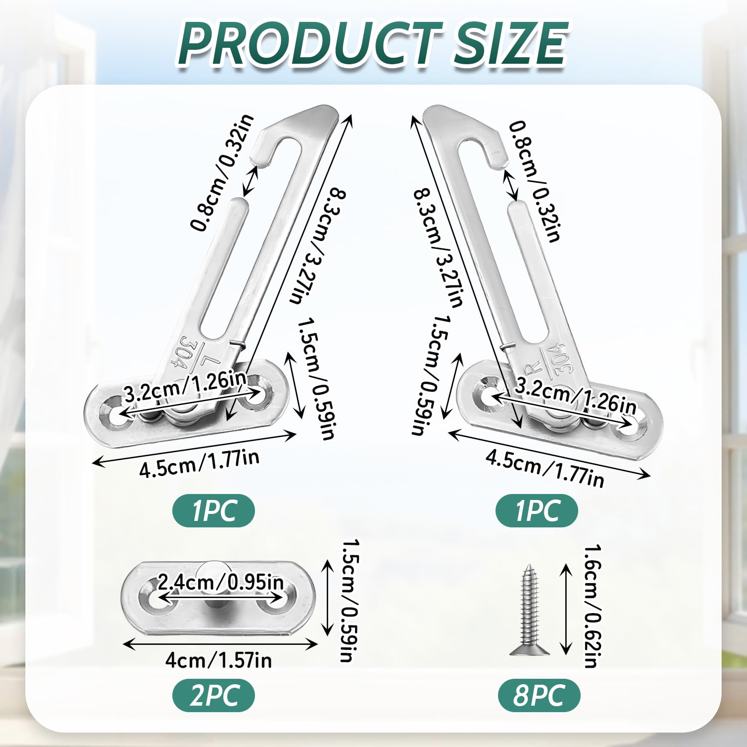 2 Pack Child Safety Window Limiter, Stainless Steel Security Restrictor with Screws - Image 2