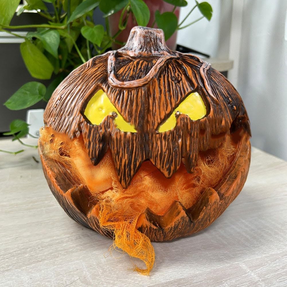 Citrouille animatronique d'Halloween animée pour effrayer vos invités sur le buffet