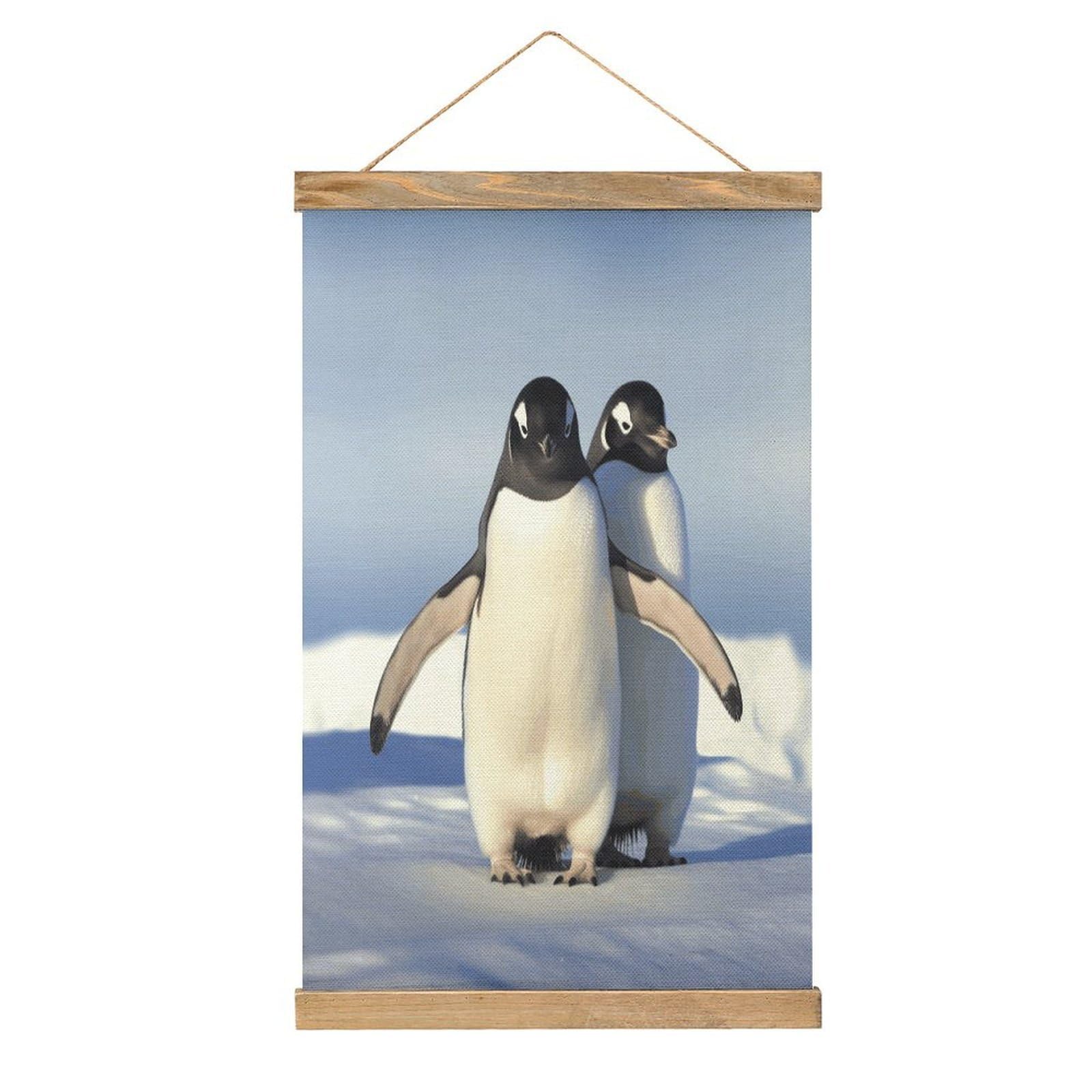 FekiLoot Cute Penguin Wall Art Poster Hanger Frame Linen Wall Art Decor Vintage Hanging Poster Hanging Wall Decor Rustic Retro Wall Art Print for Living Room Decor 20.4 X 13.1Inches