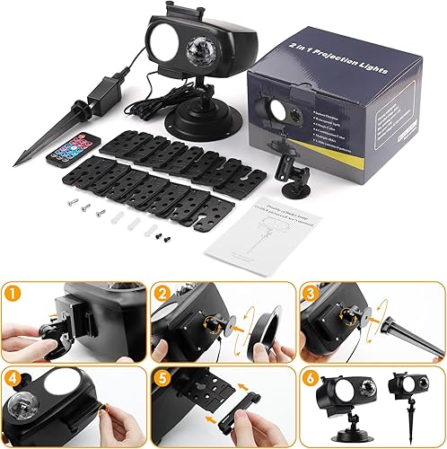 Miniatura 8 de Proyector de luces de Navidad de Halloween para exteriores, 14 diapositivas HD (ondas oceánicas 3D + patrones), luces de paisaje, impermeables, para