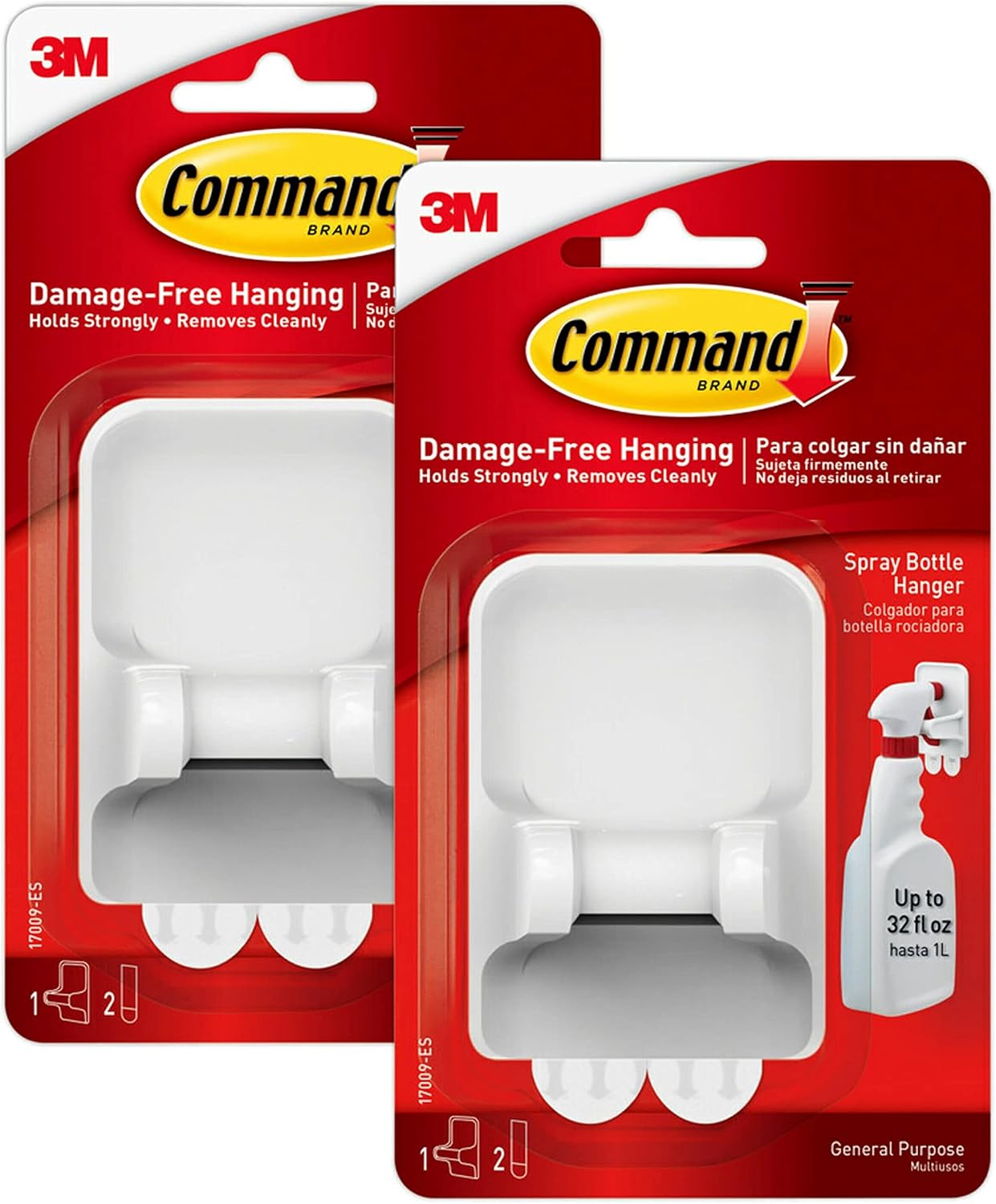 Command Spray Bottle Hanger, Total 2 Holders with 4 Command Strips, 2