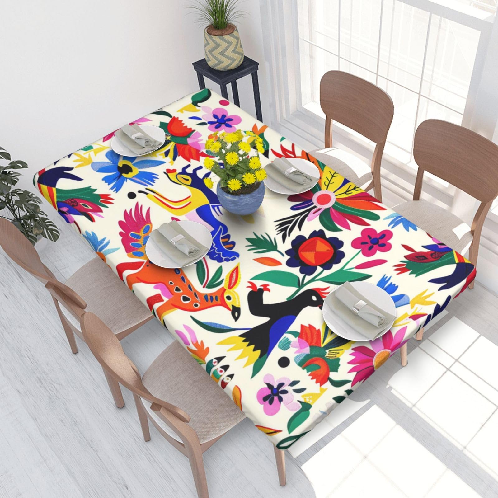 WPKJU Mexican Otomi Animals Printed Tablecloths 4ft Rectangular Table Covers Washable Polyester Decorative Table Cloth for Dining Table Picnic Wedding