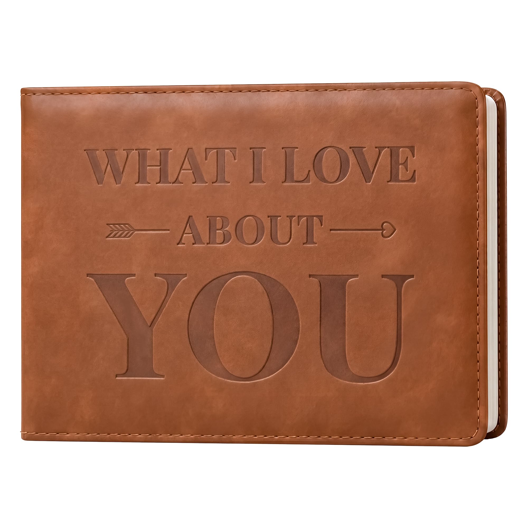 What I Love About You Leather Book – 50 Reasons Why I Love You, Fill-In-The-Blank Journal for Him & Her, Romantic Couples Keepsake (Brown Deboss)