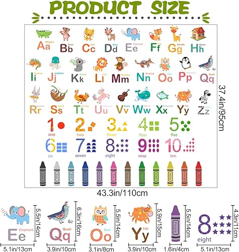 Miniatura 2 de Calcomanías de pared de dibujos animados 3D de animales de la A a la Z, letras de aprendizaje temprano 1-9, calcomanías de pared para despegar y