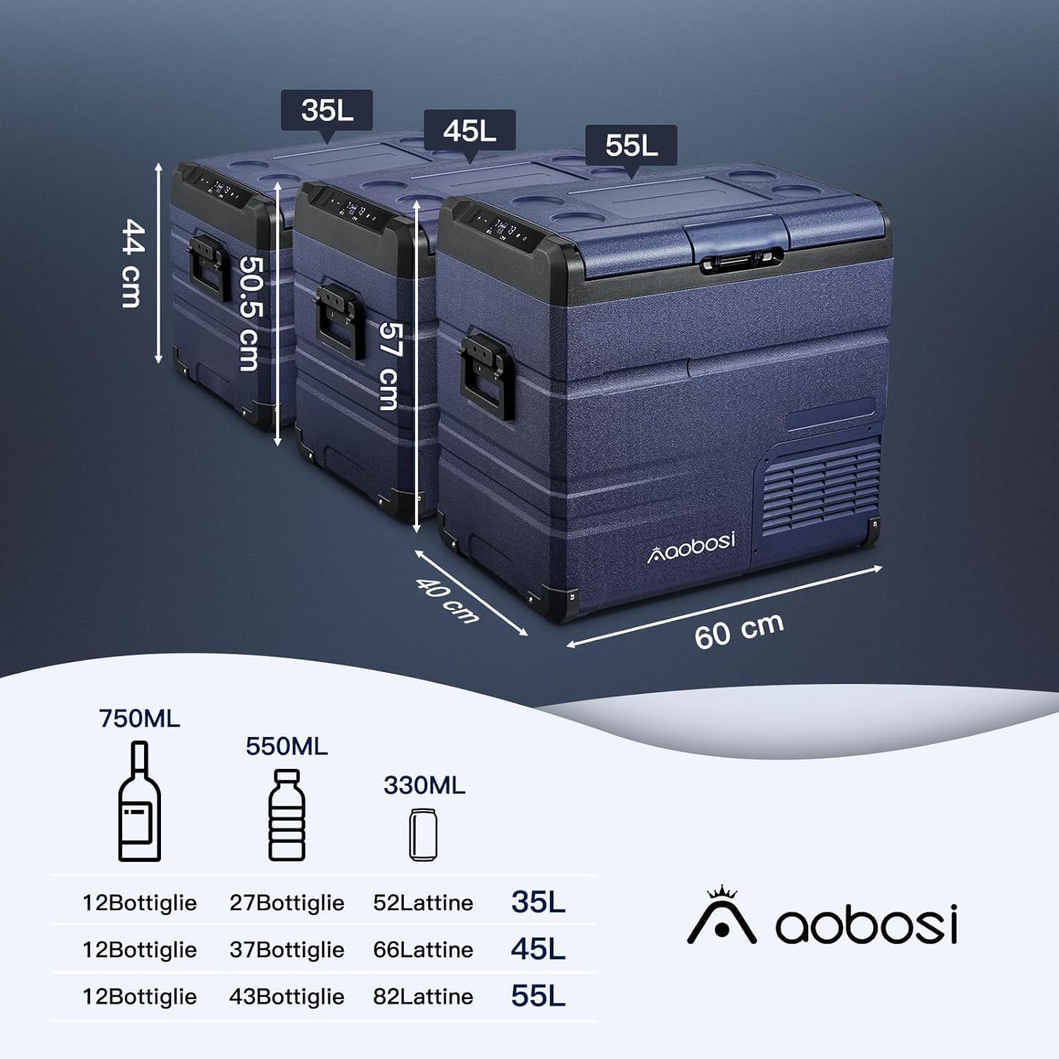 AAOBOSI Frigo Portatile, Frigo Per Auto Doppia Zona, Frigorifero da Viaggio con WiFi, -20 ℃ a 20℃, 12/24V DC e 100/240V AC,Per Auto, Camion, Camper, Barca e Presa Di Corrente