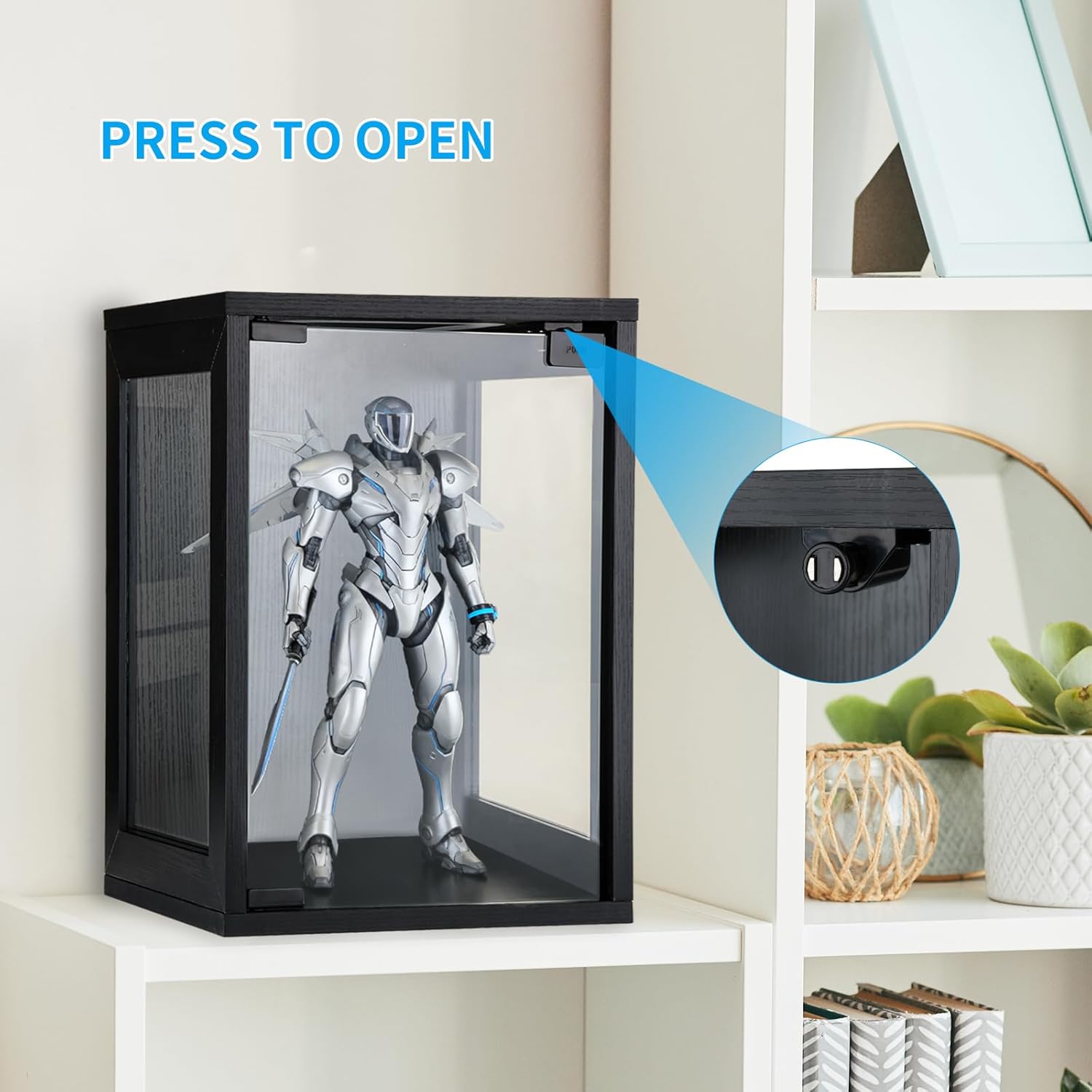 Wall Mounted Display Case Shadow Box with Lights LED,Display Cabinet with Glass Doors for Collectibles RGB Lighting,Three-Sided Glass Viewing Panels 9.8" D x 10.6" W x 15.4" H