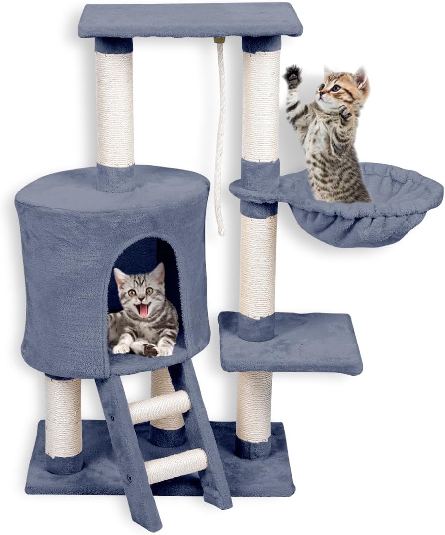 FIRSTWELL Cat Tree Condo Tower with Scratching Posts Kitty Trees House Bed Furniture for Kittens Grey PCT012